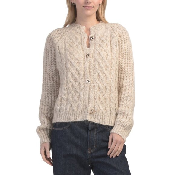 DIMENSIONE MAGLIA Accessories - DIMENSIONE MAGLIA Beige Made In Italy Mohair Wool Blend Cable Knit Cardigan